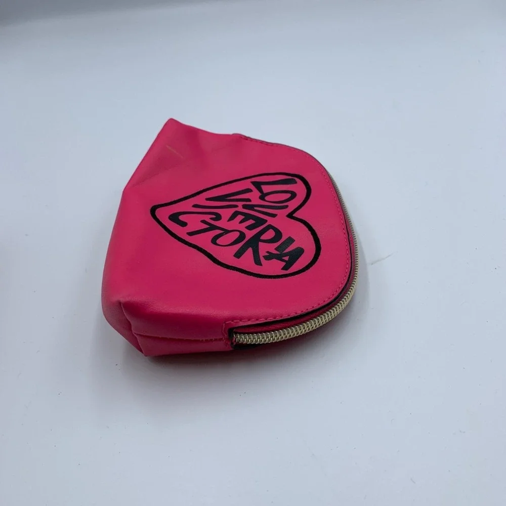 Victoria's Secret Love Victoria Beauty Makeup Bag Womens Pink Black Leather